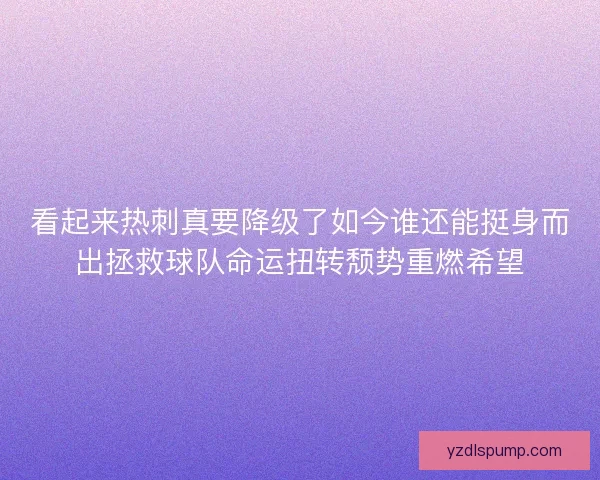 看起来热刺真要降级了如今谁还能挺身而出拯救球队命运扭转颓势重燃希望